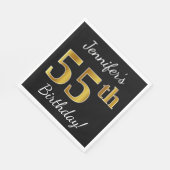 ブラック、フェイク金ゴールド55誕生日+名前をカスタムする スタンダードランチョンナプキン (角)
