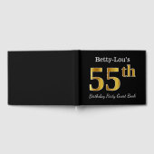 ブラック、フェイク金ゴールド55th Birthday Party +名前をカスタムする ゲストブック (全面)