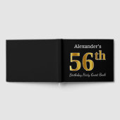 ブラック、フェイク金ゴールド56th Birthday Party +名前をカスタムする ゲストブック (全面)