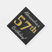 ブラック、フェイク金ゴールド57番目の誕生日+名前をカスタムする スタンダードランチョンナプキン (角)