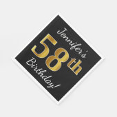 ブラック、フェイク金ゴールド58番目の誕生日+名前をカスタムする スタンダードランチョンナプキン (角)