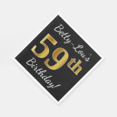 ブラック、フェイク金ゴールド59誕生日+名前をカスタムする スタンダードランチョンナプキン (角)