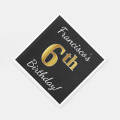 ブラック、フェイク金ゴールド6番目の誕生日+名前をカスタムする スタンダードランチョンナプキン (角)