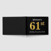 ブラック、フェイク金ゴールド61st誕生日パーティー+名前をカスタムする ゲストブック (全面)