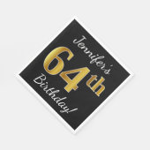 ブラック、フェイク金ゴールド64番目の誕生日+名前をカスタムする スタンダードランチョンナプキン (角)