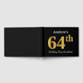 ブラック、フェイク金ゴールド64th誕生日パーティー+名前をカスタムする ゲストブック (全面)