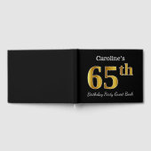 ブラック、フェイク金ゴールド65th誕生日パーティー+名前をカスタムする ゲストブック (全面)