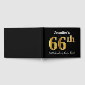 ブラック、フェイク金ゴールド66th誕生日パーティー+名前をカスタムする ゲストブック (全面)