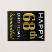 ブラック、フェイク金ゴールド68番目の誕生日+名前をカスタムする ジグソーパズル (横)