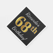 ブラック、フェイク金ゴールド68番目の誕生日+名前をカスタムする スタンダードランチョンナプキン (角)