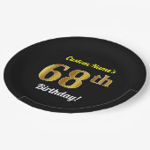 ブラック、フェイク金ゴールド68番目の誕生日+名前をカスタムする ペーパープレート (アングル)