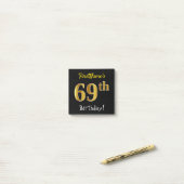 ブラック、フェイク金ゴールド69番目の誕生日、名前をカスタムする付き ポストイット (デスク上)