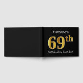ブラック、フェイク金ゴールド69th誕生日パーティー+名前をカスタムする ゲストブック (全面)