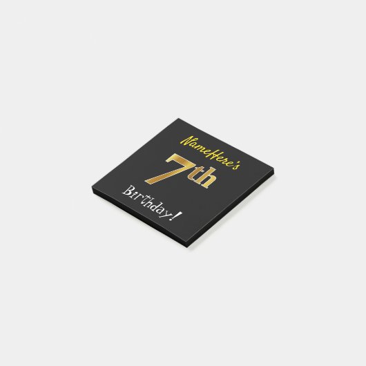 ブラック、フェイク金ゴールド7番目の誕生日、名前をカスタムする付き ポストイット (アングル)