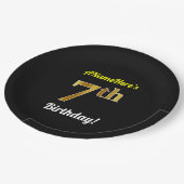 ブラック、フェイク金ゴールド7番目の誕生日+名前をカスタムする ペーパープレート (アングル)