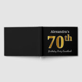 ブラック、フェイク金ゴールド70th誕生日パーティー+名前をカスタムする ゲストブック (全面)