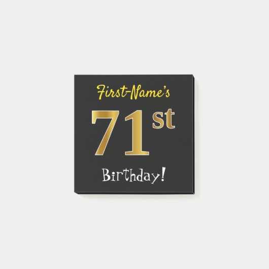 ブラック、フェイク金ゴールド71番目の誕生日、名前をカスタムする付き ポストイット (正面)
