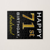 ブラック、フェイク金ゴールド71番目の誕生日+名前をカスタムする ジグソーパズル (横)