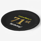 ブラック、フェイク金ゴールド71番目の誕生日+名前をカスタムする ペーパープレート (アングル)