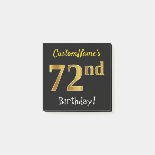 ブラック、フェイク金ゴールド72番目の誕生日、名前をカスタムする付き ポストイット