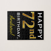 ブラック、フェイク金ゴールド72番目の誕生日+名前をカスタムする ジグソーパズル (横)