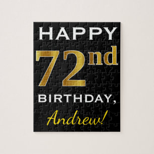ブラック、フェイク金ゴールド72番目の誕生日+名前をカスタムする ジグソーパズル
