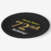 ブラック、フェイク金ゴールド72番目の誕生日+名前をカスタムする ペーパープレート (アングル)