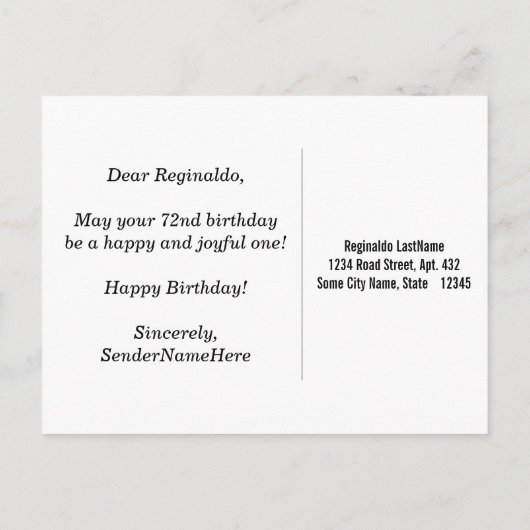 ブラック、フェイク金ゴールド72番目の誕生日+名前をカスタムする ポストカード (裏面)