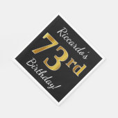 ブラック、フェイク金ゴールド73番目の誕生日+名前をカスタムする スタンダードランチョンナプキン (角)