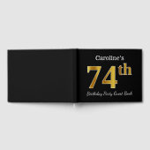 ブラック、フェイク金ゴールド74th誕生日パーティー+名前をカスタムする ゲストブック (全面)