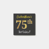 ブラック、フェイク金ゴールド75番目の誕生日、名前をカスタムする付き ポストイット (正面)
