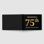 ブラック、フェイク金ゴールド75th誕生日パーティー+名前をカスタムする ゲストブック (全面)