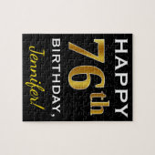 ブラック、フェイク金ゴールド76番目の誕生日+名前をカスタムする ジグソーパズル (横)