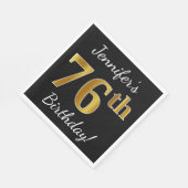 ブラック、フェイク金ゴールド76番目の誕生日+名前をカスタムする スタンダードランチョンナプキン (角)