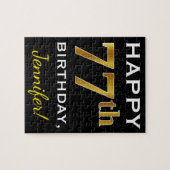 ブラック、フェイク金ゴールド77番目の誕生日+名前をカスタムする ジグソーパズル (横)