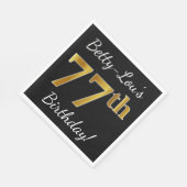 ブラック、フェイク金ゴールド77番目の誕生日+名前をカスタムする スタンダードランチョンナプキン (角)