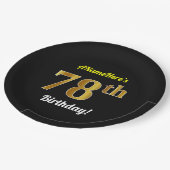 ブラック、フェイク金ゴールド78誕生日+名前をカスタムする ペーパープレート (アングル)
