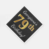 ブラック、フェイク金ゴールド79誕生日+名前をカスタムする スタンダードランチョンナプキン (角)