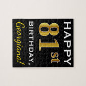ブラック、フェイク金ゴールド81番目の誕生日+名前をカスタムする ジグソーパズル (横)