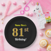 ブラック、フェイク金ゴールド81番目の誕生日+名前をカスタムする ペーパープレート (パーティー)