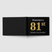 ブラック、フェイク金ゴールド81stバースデーパーティー+名前をカスタムする ゲストブック (全面)