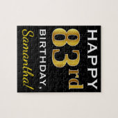 ブラック、フェイク金ゴールド83番目の誕生日+名前をカスタムする ジグソーパズル (横)