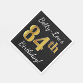 ブラック、フェイク金ゴールド84番目の誕生日+名前をカスタムする スタンダードランチョンナプキン (角)