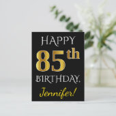 ブラック、フェイク金ゴールド85番目の誕生日+名前をカスタムする ポストカード (スタンド正面)