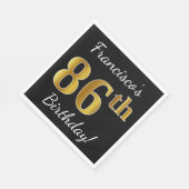 ブラック、フェイク金ゴールド86番目の誕生日+名前をカスタムする スタンダードランチョンナプキン (角)