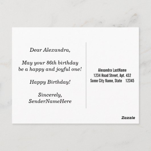 ブラック、フェイク金ゴールド86番目の誕生日+名前をカスタムする ポストカード (裏面)