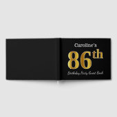 ブラック、フェイク金ゴールド86th Birthday Party +名前をカスタムする ゲストブック (全面)