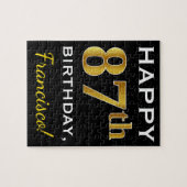 ブラック、フェイク金ゴールド87番目の誕生日+名前をカスタムする ジグソーパズル (横)