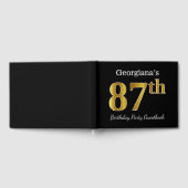 ブラック、フェイク金ゴールド87th Birthday Party +名前をカスタムする ゲストブック (全面)