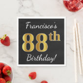 ブラック、フェイク金ゴールド88誕生日+名前をカスタムする スタンダードランチョンナプキン (インサイチュ)